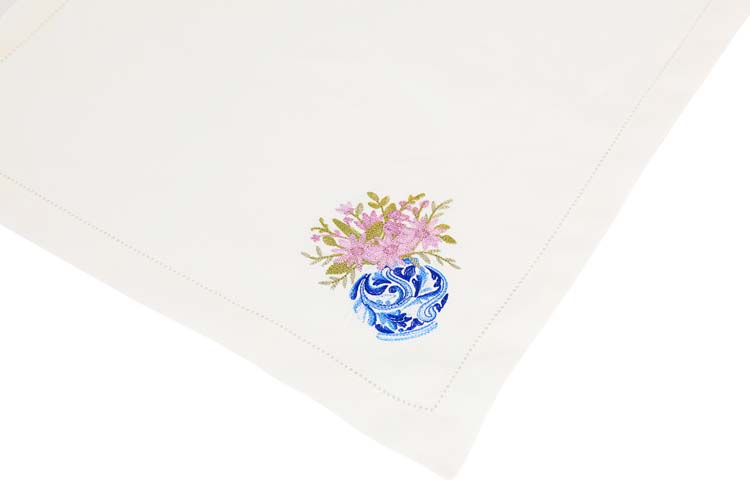 Blue Blanc Vazo İşlemeli Servis Peçetesi