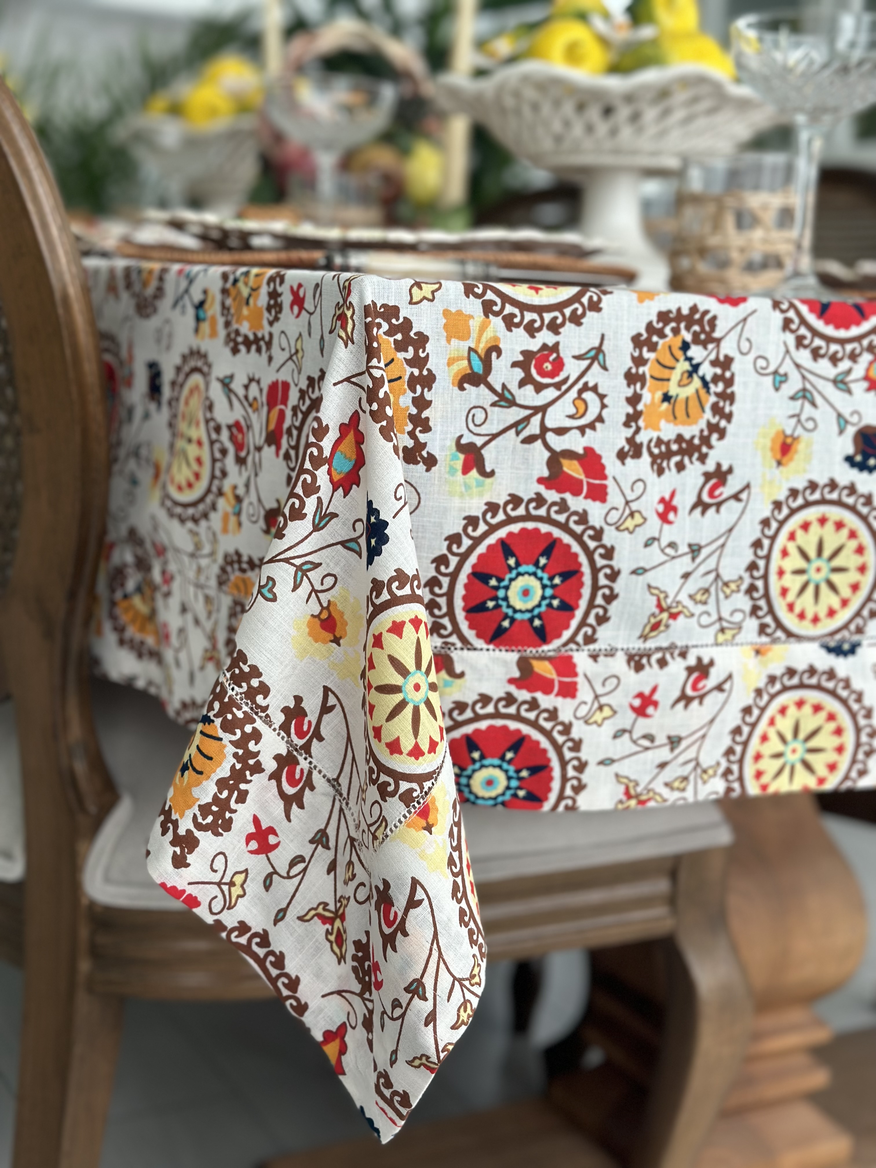 Etnik Desen Masa Örtüsü 12 Peçete Takım