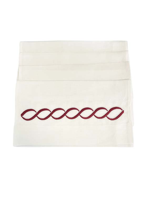 Bordo Nakışlı 4’lü Keten Havlu